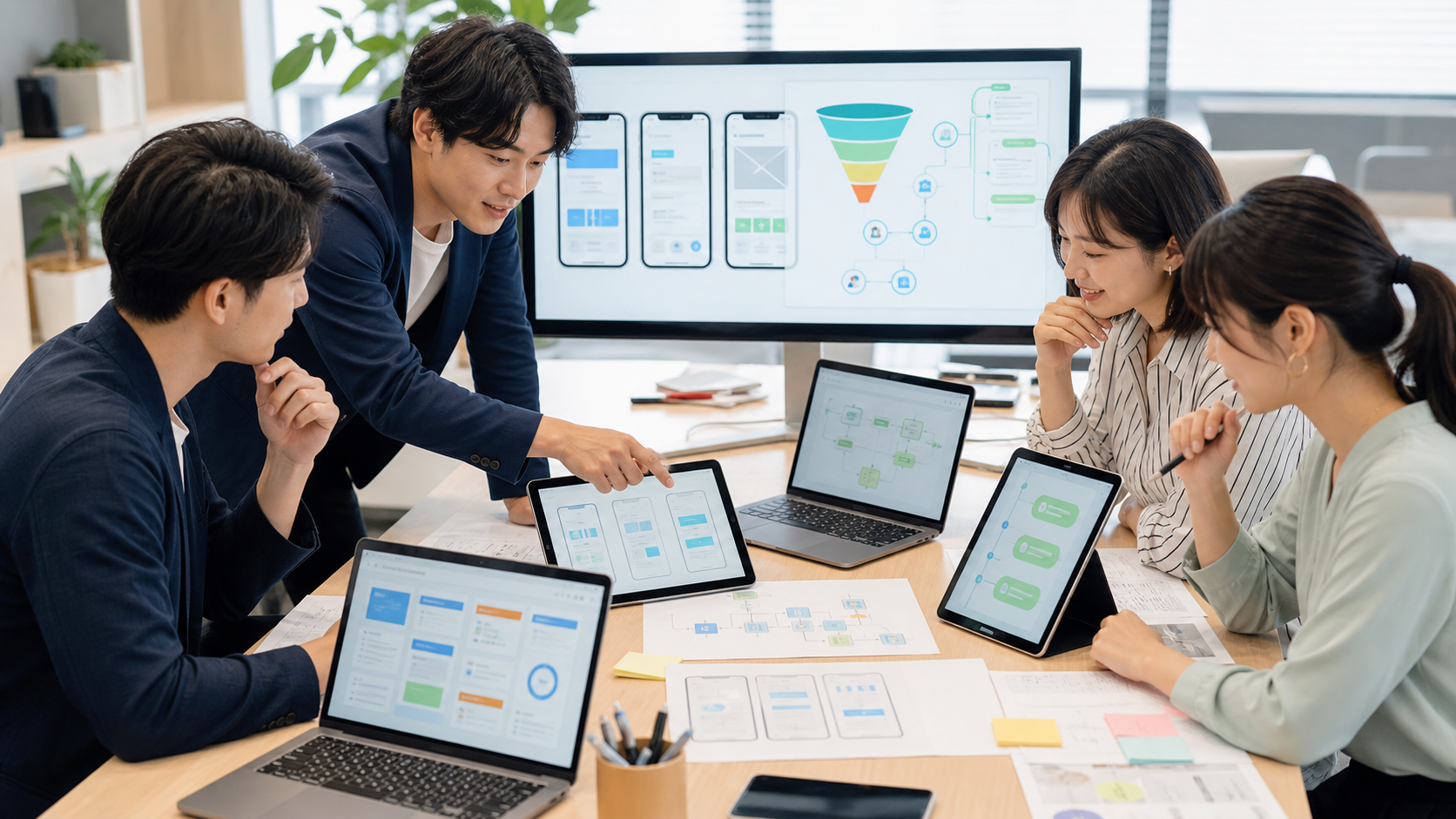 MIRAIMOのAIサービス制作領域を表す企画資料と画面設計
