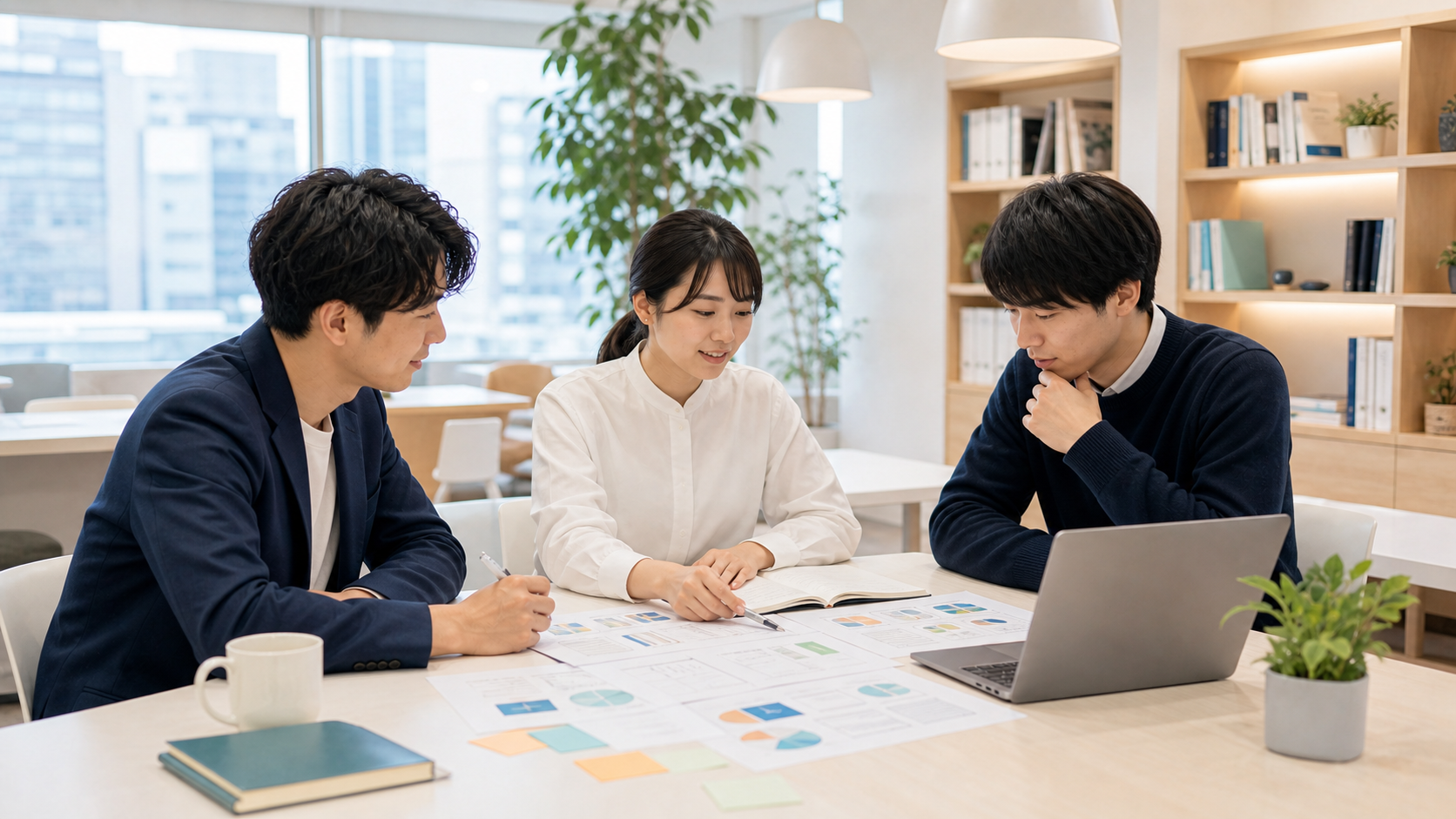 日本の教育AI企業でチームがサービス設計に取り組む様子